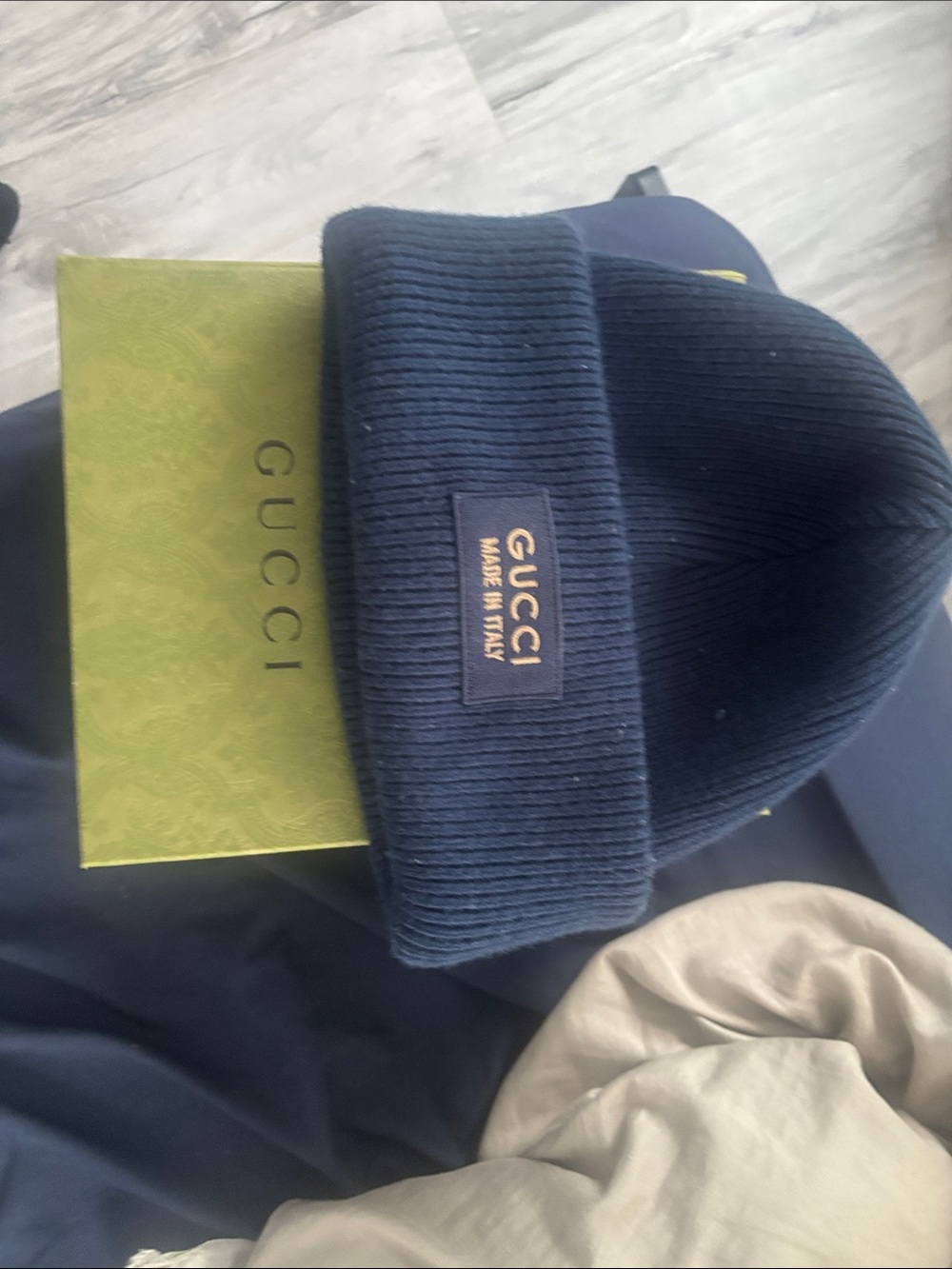 Gucci Navy Ribbed Knit Cuff Beanie